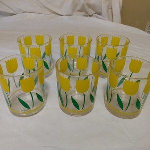 Set of (6) H.J. Stotter yellow tulip plastic rock glasses.